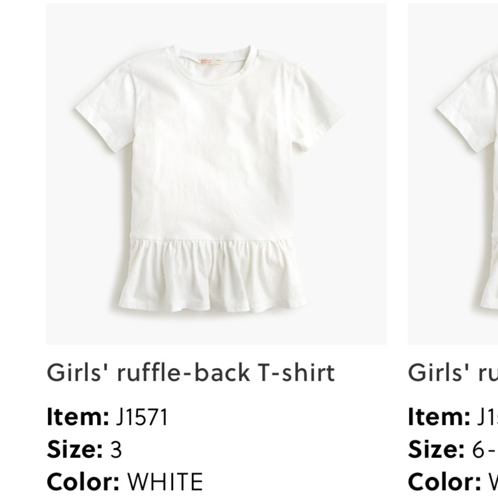 Girls J Crew Ruffle Back White Top